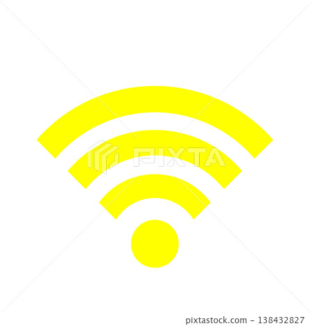 一個簡單的黃色無線電波圖標，代表 Wi-Fi 和無線通訊。 138432827