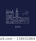 Kyiv landmarks skyline in line style vector illustration, greeting card 138432864