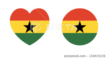National Ghana flag heart shaped, circle badge, sticker. Set of Ghana flag icon, button. Round, heart banner, background flag of Ghana. National Ghana flag heart shaped, circle badge, sticker. Set of Ghana flag icon, button. Round, heart banner, background flag of Ghana. 138433236
