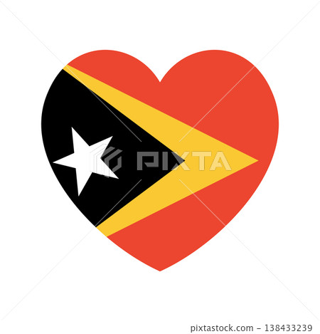 East Timor flag button, badge, sticker in heart shape. Flag of East Timor heart shaped icon, banner. National flag of East Timor heart. 138433239