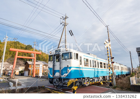 [Mugi Line] A local train passing by the torii gate of a shrine. 138433262