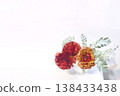 Ranunculus Lux in a vase and white wall with copy space (horizontal). 138433438
