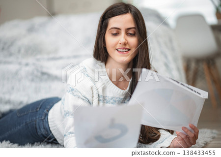 Young woman studying learning working from home 138433455