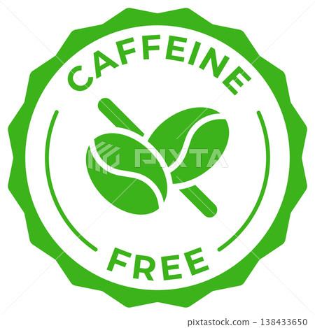 Caffeine free label vector icon illustration for product package. Caffeine free green logo, symbol, badge, tag, stamp, seal, sticker, mark, tag or emblem isolated. 138433650