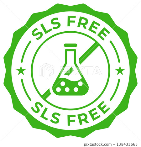 SLS / SLES free label vector icon illustration for product package. Silicone, paraffin, paraben free green logo, symbol, badge, tag or emblem isolated. Chemical stamp, seal, sticker, mark or tag. SLS / SLES free label vector icon illustration for product package. Silicone, paraffin, paraben free green logo, symbol, badge, tag or emblem isolated. Chemical stamp, seal, sticker, mark or tag. 138433663
