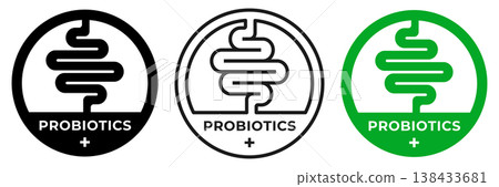 Probiotics icon. Contains probiotics illustration sign. Stomach logo, badge, symbol, stamp, logo, logotype, sticker, emblem, mark or seal for product packaging. Probiotics icon. Contains probiotics illustration sign. Stomach logo, badge, symbol, stamp, logo, logotype, sticker, emblem, mark or seal for product packaging. 138433681