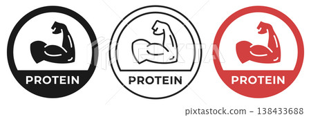 High protein icon. Whey protein fitness logo, badge, symbol, stamp or logo. Fitness nutrition for gym and muscles logotype, sticker, emblem, mark or seal isolated. High protein icon. Whey protein fitness logo, badge, symbol, stamp or logo. Fitness nutrition for gym and muscles logotype, sticker, emblem, mark or seal isolated. 138433688