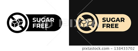 Sugar free icon. No added sugar label. Diabetic illustration, logo, symbol, sign, stamp, tag, emblem, mark or seal for product packaging isolated. Sugar free icon. No added sugar label. Diabetic illustration, logo, symbol, sign, stamp, tag, emblem, mark or seal for product packaging isolated. 138433702