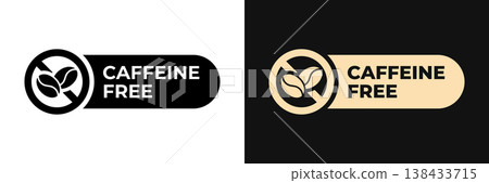 Premium Caffeine free label vector design for packaging. Caffeine free icon gold illustration, logo, symbol, sign, stamp, tag, emblem, mark or seal for package. No allergen product sticker. 138433715