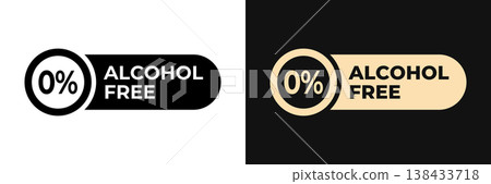 Premium Alcohol free label vector design for packaging. Nonalcoholic icon gold illustration, logo, symbol, sign, stamp, tag, emblem, mark or seal for package. No allergen drink sticker. 138433718