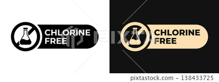 Premium Chlorine Free label vector design for packaging. No chloride icon gold illustration, logo, symbol, sign, stamp, tag, emblem, mark or seal for package. Chemical allergens free product sticker. Premium Chlorine Free label vector design for packaging. No chloride icon gold illustration, logo, symbol, sign, stamp, tag, emblem, mark or seal for package. Chemical allergens free product sticker. 138433725