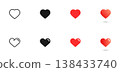 Heart and love vector icon set. Red valentine's day romantic symbols. Black passion signs isolated. Heart shape medicine concept. 138433740