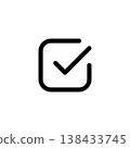 Checkbox or mark line vector icon. Accept button. Approved or success sign. Checklist tick. Correct vote, ok or done line illustration isolated. Agreement or confirmation pictogram for web or apps. 138433745