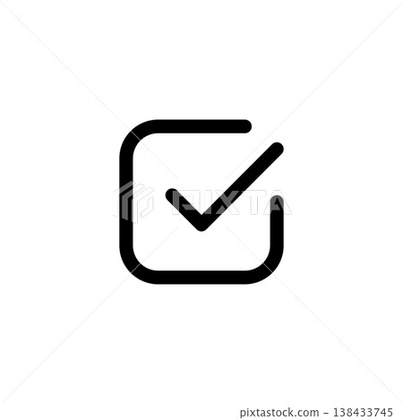 Checkbox or mark line vector icon. Accept button. Approved or success sign. Checklist tick. Correct vote, ok or done line illustration isolated. Agreement or confirmation pictogram for web or apps. 138433745
