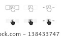 Leaf through gesture vector icon set. Turn or swipe symbol. Drag and move hand sign. Slide, scroll, click or tap illustration. Advertising or ecommerce action button isolated. 138433747
