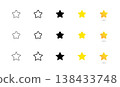 Gold star vector icon set. 5 stars rating sign. Sparkle gradient success or best quality symbol. Yellow award illustration. 138433748