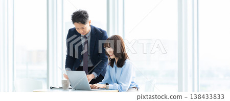 Image of business professionals using laptops for meetings (for landing pages and banners) 138433833