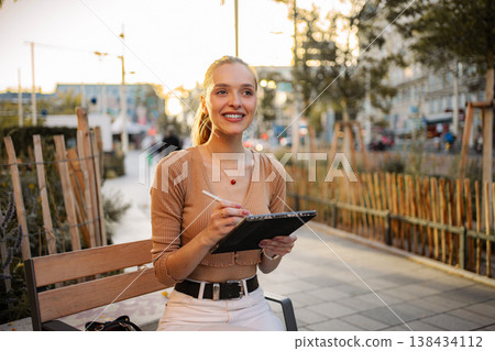 Woman drawing on digital tablet in Vienna, Austria 138434112