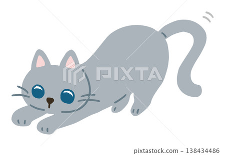 A simple illustration of a Russian Blue cat stretching. Cat pose. 138434486