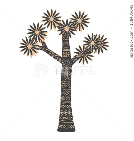 Joshua tree patterned drawing isolated outline vector illustration. Yucca plant ornamented in tribal indigenous style, desert symbol of American southwest. Joshua tree patterned drawing isolated outline vector illustration. Yucca plant ornamented in tribal indigenous style, desert symbol of American southwest. 138435045