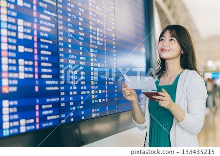 一名女子正在機場觀看電子顯示器（照片由關西國際機場（KIX）提供） 138435215