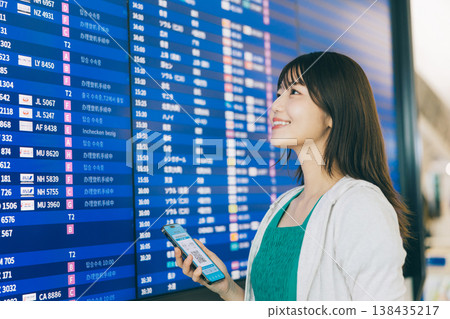 一名女子正在機場觀看電子顯示器(照片由關西國際機場(KIX)提供) 一名女子正在機場觀看電子顯示器(照片由關西國際機場(KIX)提供) 138435217