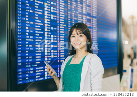 一名女子正在機場觀看電子顯示器(照片由關西國際機場(KIX)提供) 一名女子正在機場觀看電子顯示器(照片由關西國際機場(KIX)提供) 138435218