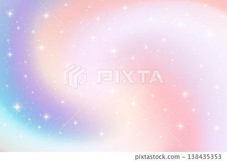 Purple starry night sky with galaxy backdrop. Cosmic space vector illustration with violet gradient. Pink aurora lights and celestial stardust for dreamy fantasy design. 138435353