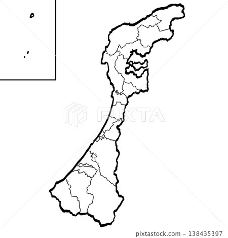 石川縣地圖及市町村劃分示意圖(筆觸風格) - 簡版 石川縣地圖及市町村劃分示意圖(筆觸風格) - 簡版 138435397