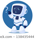 A cute cartoon android character with a screen for a face. The robot faced a difficult unknown task 138435444
