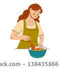 Cooking healthy salad in bowl. Woman preparing vegetarian dish, mixing fresh vegetables, vitamin 138435866