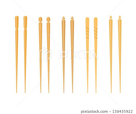 Food chopsticks set simple hand drawn vector illustration, wooden traditional Japanese, Chinese, Asian sticks for eating eastern cuisine dishes and sushi, detailed design element 138435922