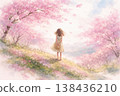 Cherry blossoms on a hill and a girl 138436210
