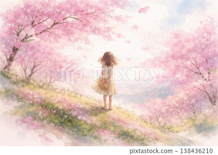 山坡上的櫻花和一個女孩 山坡上的櫻花和一個女孩 138436210