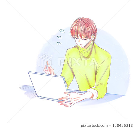 一名驚慌失措的男子正在使用筆記型電腦。 一名驚慌失措的男子正在使用筆記型電腦。 138436318