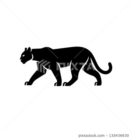 A bold black vector silhouette of a prowling or walking black panther cougar or mountain lion. The design is simple and dynamic representing speed power and wild nature. A bold black vector silhouette of a prowling or walking black panther cougar or mountain lion. The design is simple and dynamic representing speed power and wild nature. 138436630