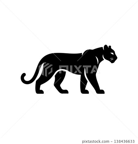 A bold black vector silhouette of a prowling or walking black panther cougar or mountain lion. The design is simple and dynamic representing speed power and wild nature. A bold black vector silhouette of a prowling or walking black panther cougar or mountain lion. The design is simple and dynamic representing speed power and wild nature. 138436633