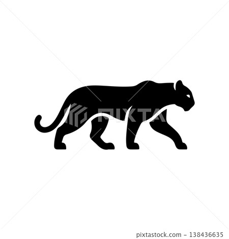 A bold black vector silhouette of a prowling or walking black panther cougar or mountain lion. The design is simple and dynamic representing speed power and wild nature. A bold black vector silhouette of a prowling or walking black panther cougar or mountain lion. The design is simple and dynamic representing speed power and wild nature. 138436635
