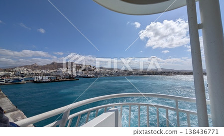 Naxos island cityscape seen from a ferry in Greece 138436771