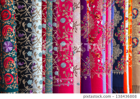 Vividly patterned traditional Azerbaijan fabrics Vividly patterned traditional Azerbaijan fabrics 138436808