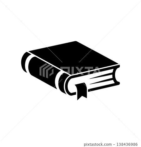 A simple black and white vector icon of a closed hardback book lying down with a ribbon bookmark sticking out. The design is minimalist and represents learning or reading. A simple black and white vector icon of a closed hardback book lying down with a ribbon bookmark sticking out. The design is minimalist and represents learning or reading. 138436986