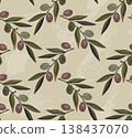 Vintage hand drawn olive branches seamless pattern. Vector illustration background. 138437070