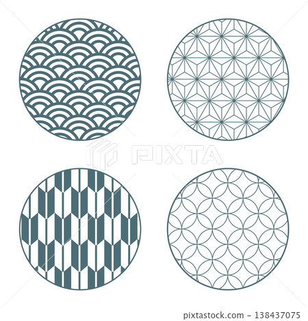 日本傳統圖案無縫和紙風格背景圖案套裝 138437075