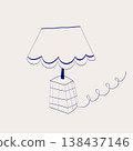 Hand drawn blue table lamp with lampshade in minimal doodle childish style.  138437146