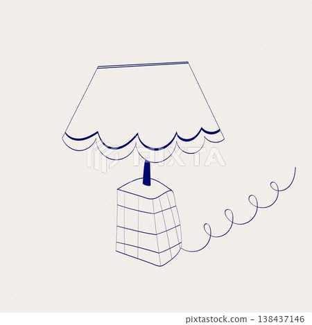 Hand drawn blue table lamp with lampshade in minimal doodle childish style. Hand drawn blue table lamp with lampshade in minimal doodle childish style. 138437146