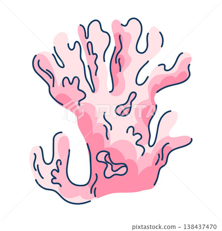 A noble coral with a tree-like, branched form in pink shades in a doodle style, Corallium rubrum A noble coral with a tree-like, branched form in pink shades in a doodle style, Corallium rubrum 138437470
