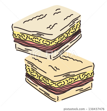 Argentine sandwich de miga with crustless white bread, mayonnaise, ham and cheese, street food 138437476