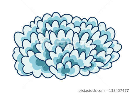 Stylized sea coral in flat style with doodle outlines, animals on the seabed, coral reef in blue color 138437477