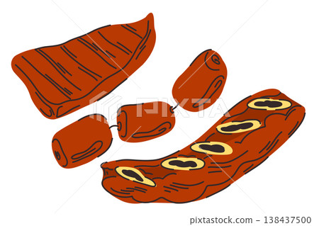 Asado set beef steaks sausages and ribs grilled meat over an open fire Argentine food Asado set beef steaks sausages and ribs grilled meat over an open fire Argentine food 138437500