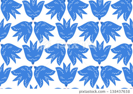 Symmetrical Blue Bird Seamless Pattern, Decorative Swallow Ornament Background for Textile, Wallpaper and Surface Design Symmetrical Blue Bird Seamless Pattern, Decorative Swallow Ornament Background for Textile, Wallpaper and Surface Design 138437638